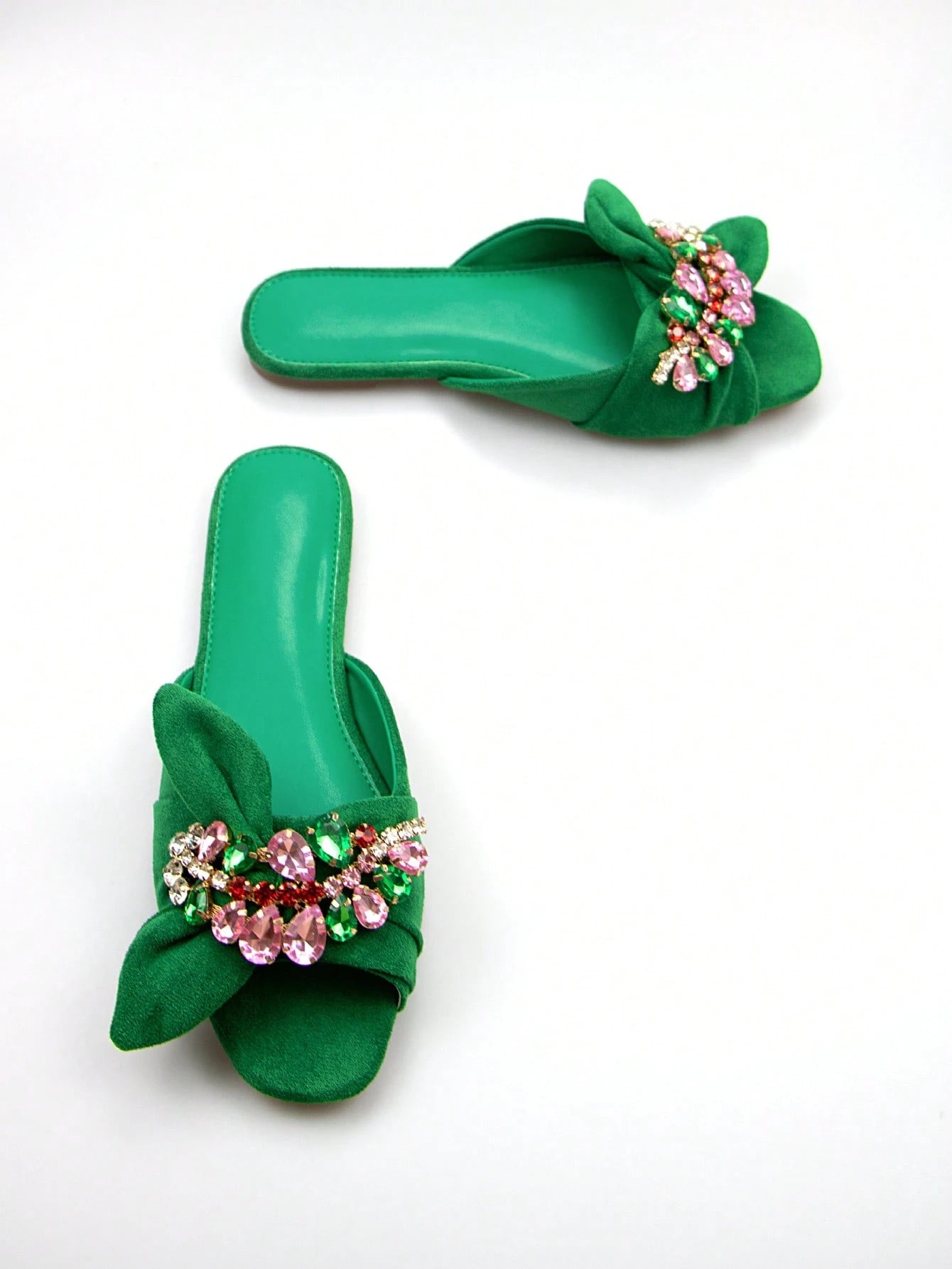Women Rhinestone & Bow Decor Slide Sandals, Glamorous Sandals,Spring Summer Outfits