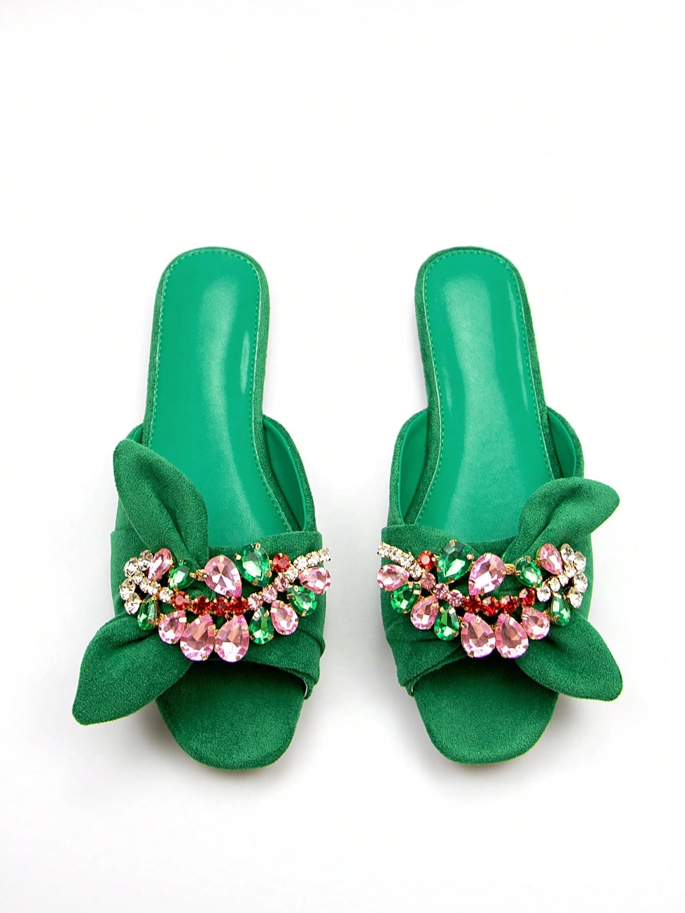 Women Rhinestone & Bow Decor Slide Sandals, Glamorous Sandals,Spring Summer Outfits