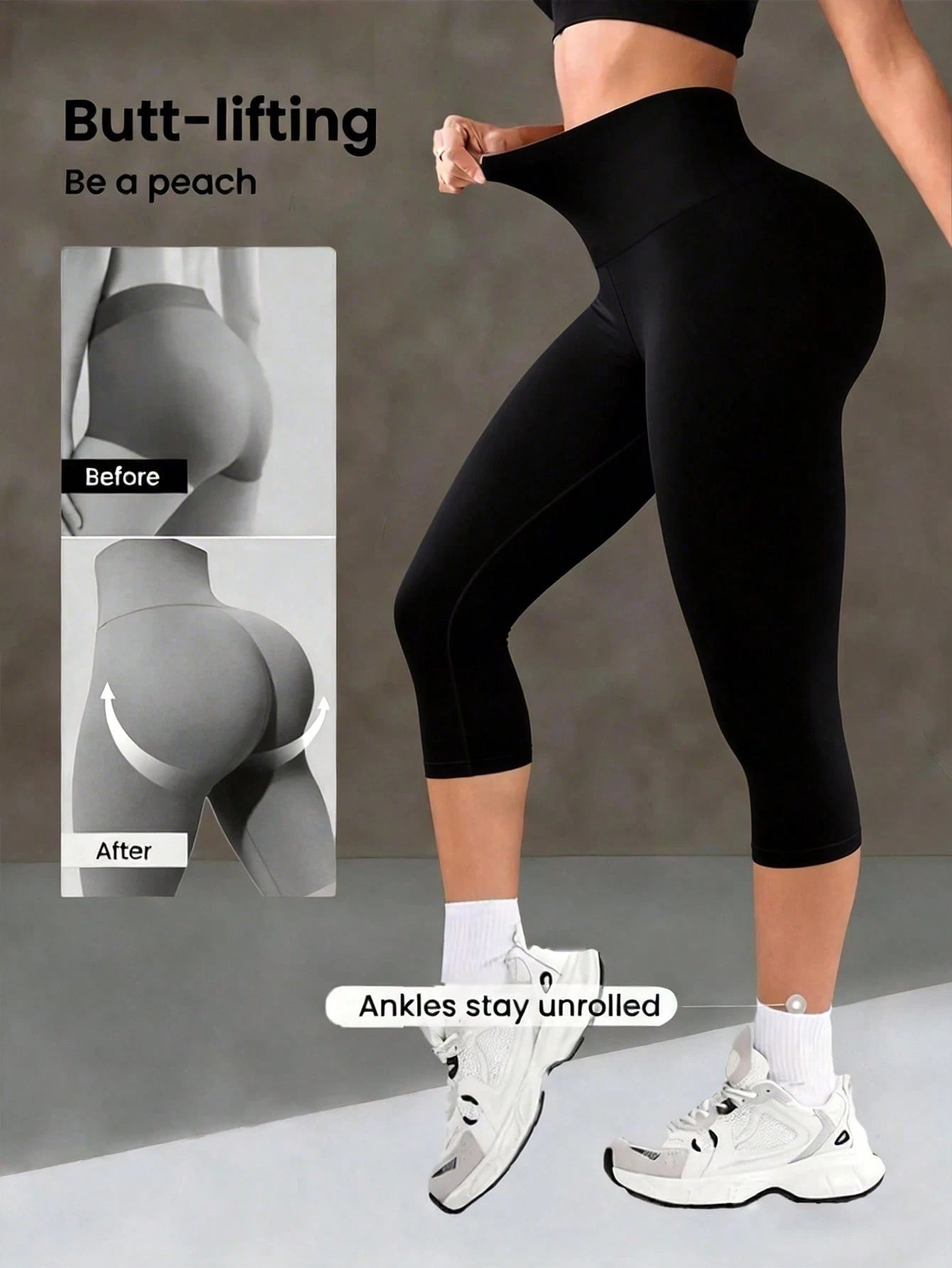Women's Basic 3/4 Leggings, Women's Elastic Slim Cycling Pants, Yoga Sports Tight Pants To Shape Your Body, Lightweight Skinny Full Length Pants Black
