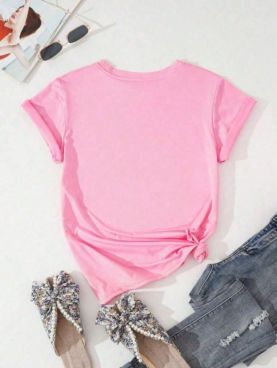 Women's Clothing 2026 1pcsDrmWander Floral Print "Happy Sunny Days" Bowknot Happy Face Printed Casual T-ShirtSoft Cheerful "Sunny Days Coquette"
