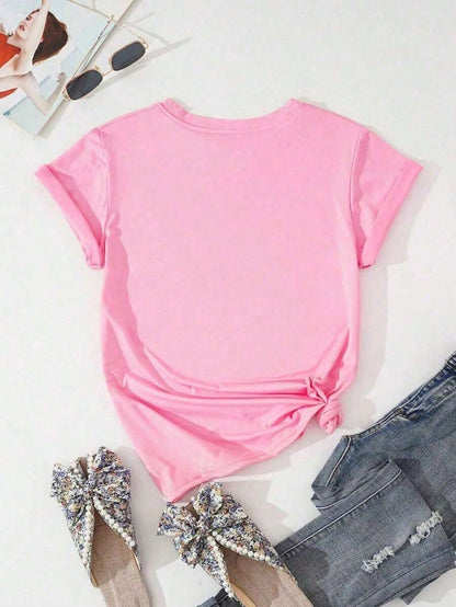 Women's Clothing 2026 1pcsDrmWander Floral Print "Happy Sunny Days" Bowknot Happy Face Printed Casual T-ShirtSoft Cheerful "Sunny Days Coquette"