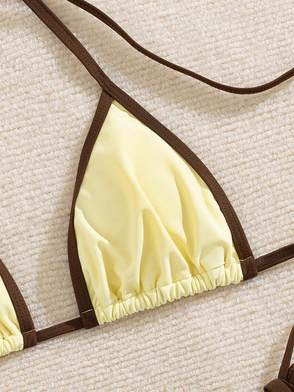 Women's Contrast Color Sexy Halter Tie Bikini Set, Fashionable And Comfortable Swimwear For Summer Beach Vacation, Resort Wear