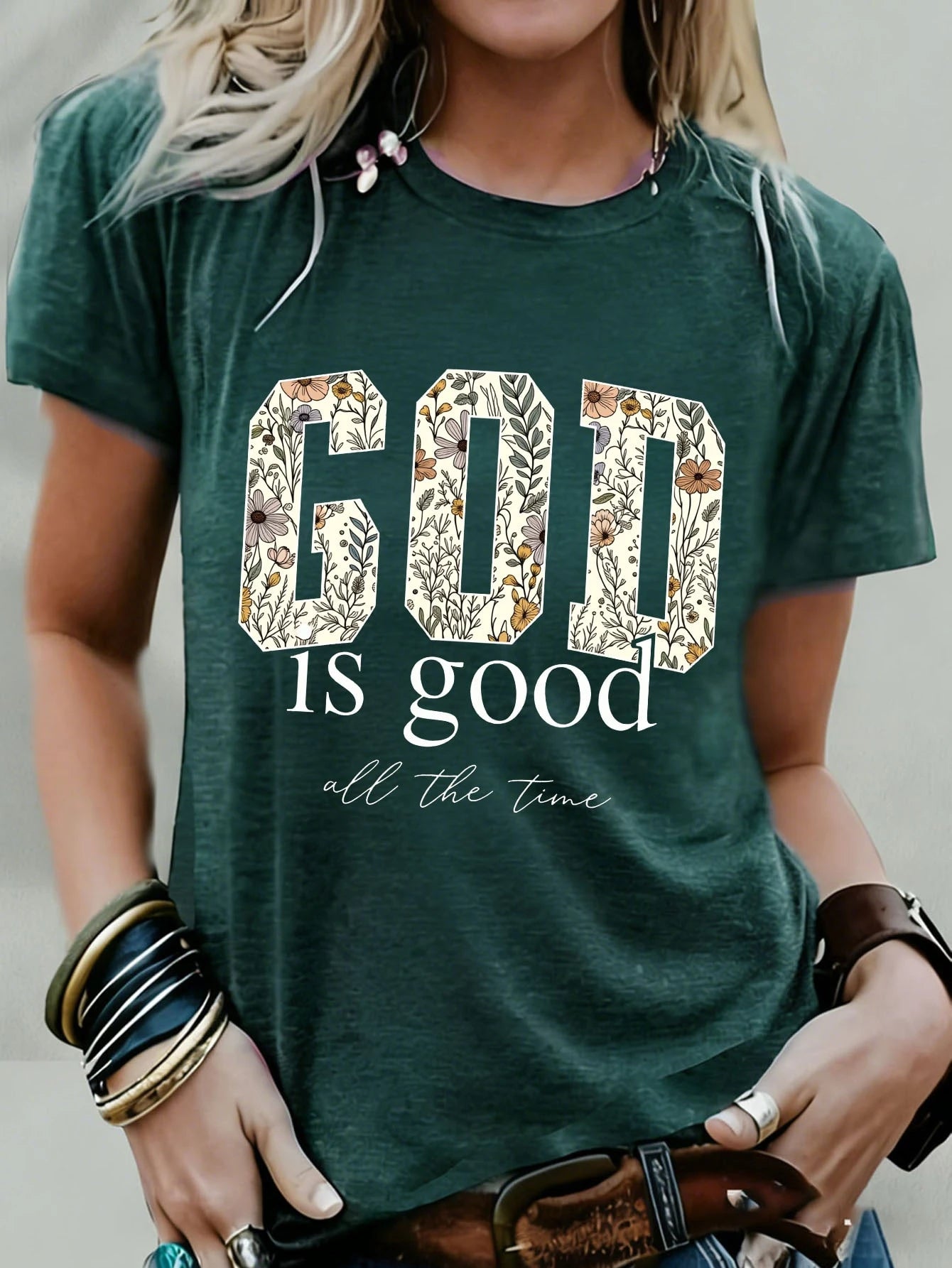 Women's Cotton Blend T Shirt Women's God Is Good Christian Shirt, Religious Women's T-Shirt, Bible Verse Shirt Gift, Casual Round Neck Short-Sleeved C