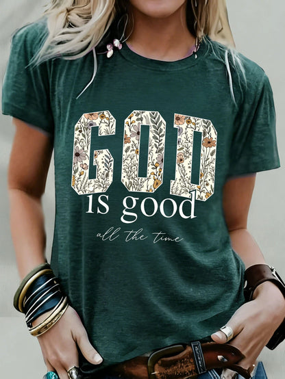 Women's Cotton Blend T Shirt Women's God Is Good Christian Shirt, Religious Women's T-Shirt, Bible Verse Shirt Gift, Casual Round Neck Short-Sleeved C