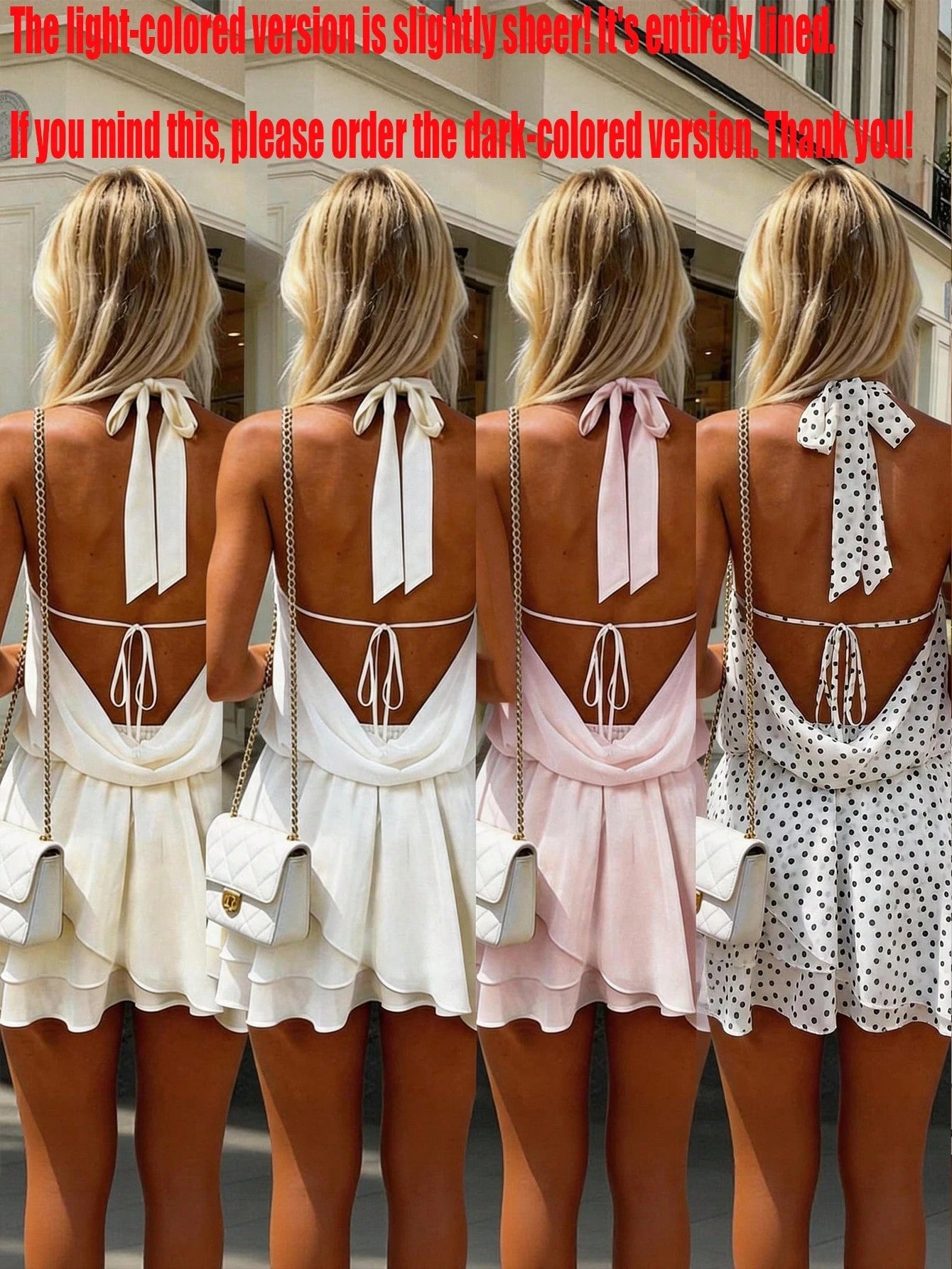 Women's Elegant Fashion Romantic Draped Neck Tie Backless Cowl Neck Mini Dress With Built-In Safety Shorts Anti-Exposure Design, Asymmetrical Pink
