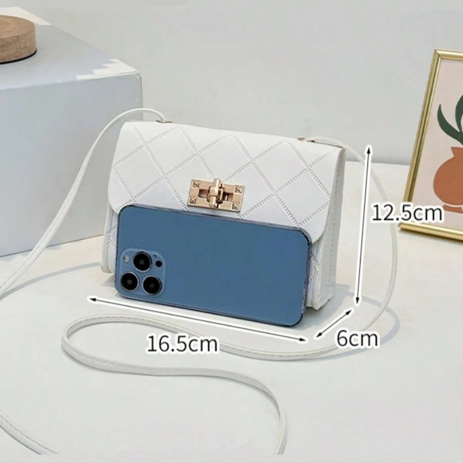Women's Fashion Minimalist Rhombus Mini Square Bag, Embossed PU Leather With Metal Clasp- Casual Crossbody/Shoulder Bag