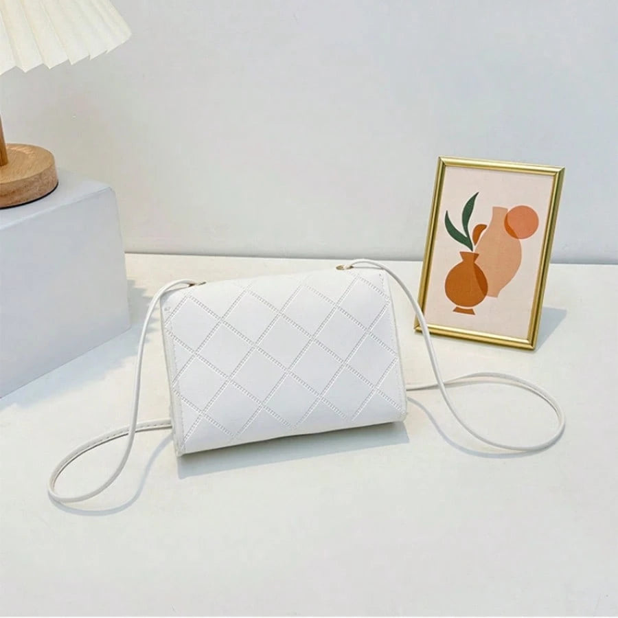 Women's Fashion Minimalist Rhombus Mini Square Bag, Embossed PU Leather With Metal Clasp- Casual Crossbody/Shoulder Bag