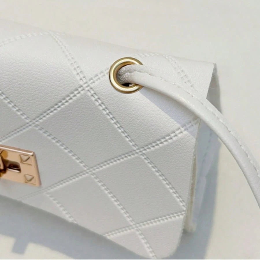 Women's Fashion Minimalist Rhombus Mini Square Bag, Embossed PU Leather With Metal Clasp- Casual Crossbody/Shoulder Bag