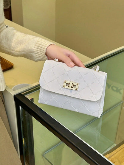 Women's Fashion Minimalist Rhombus Mini Square Bag, Embossed PU Leather With Metal Clasp- Casual Crossbody/Shoulder Bag