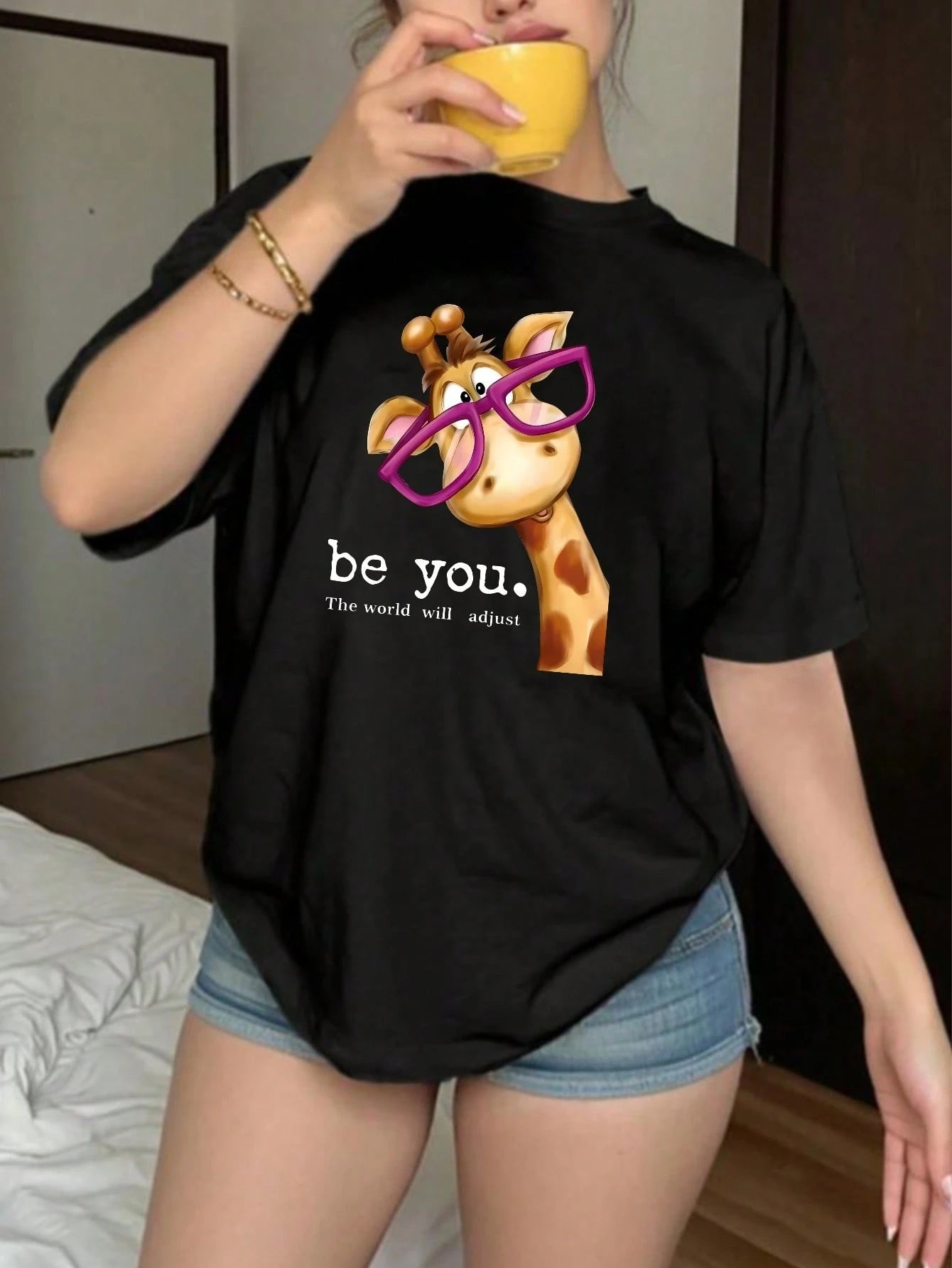 Women's Fashion Printed Cotton T-Shirt, Basic Top, Daily Casual All-Match Style, American Fashion Design, Slim Fit, Breathable & Sweat-Absorbent