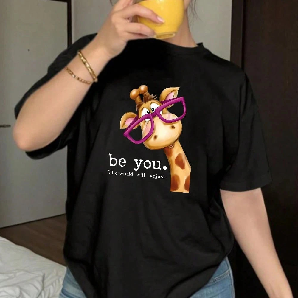 Women's Fashion Printed Cotton T-Shirt, Basic Top, Daily Casual All-Match Style, American Fashion Design, Slim Fit, Breathable & Sweat-Absorbent