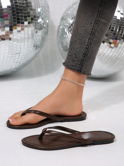 Women's Flip Flops, Casual Street Style Summer Beach Slippers, Solid Color Flat Non-Slip Thong Sandals,Holiday Essential