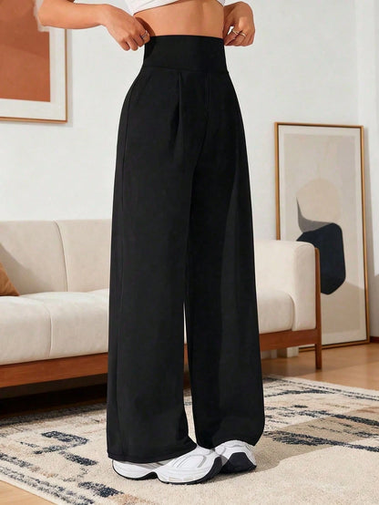 Women's High Waist Fashionable Loose Wide Leg Pants, Versatile Casual Loose Fit Spring Black
