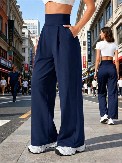 Women's High Waist Fashionable Loose Wide Leg Pants, Versatile Casual Loose Fit Spring Black