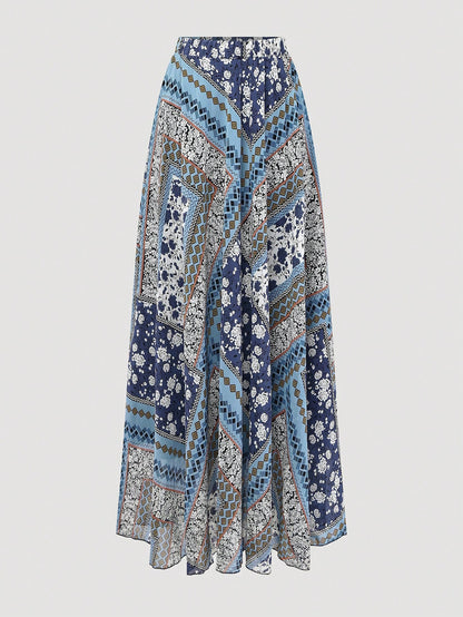 Women's Jacquard Elastic Waist Elegant A-Line Skirt, Ditsy Floral, Flattering Fit, Suitable For Vacation, Date, Commute Spring