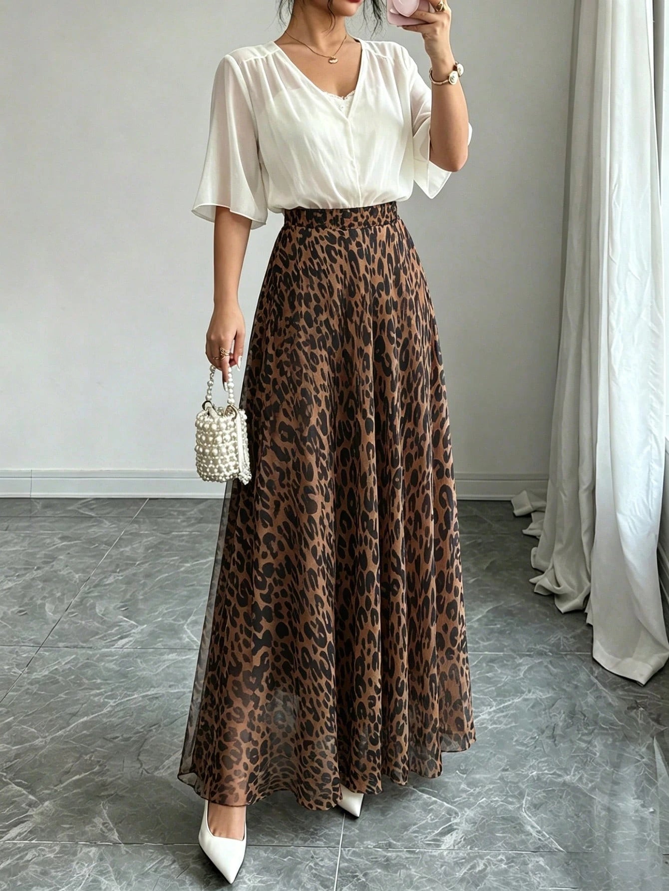 Women's Jacquard Elastic Waist Elegant A-Line Skirt, Ditsy Floral, Flattering Fit, Suitable For Vacation, Date, Commute Spring