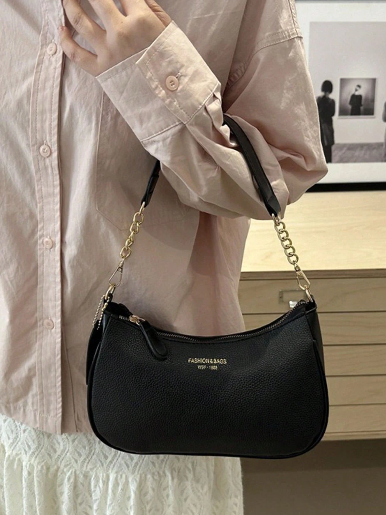 Women's Letter Adjustable Shoulder Strap Shoulder Bag,Zipper PU Leather Crossbody Bag, Armpit Bag,Women's Handbag, Women's Wallet,For Outdoor Travel