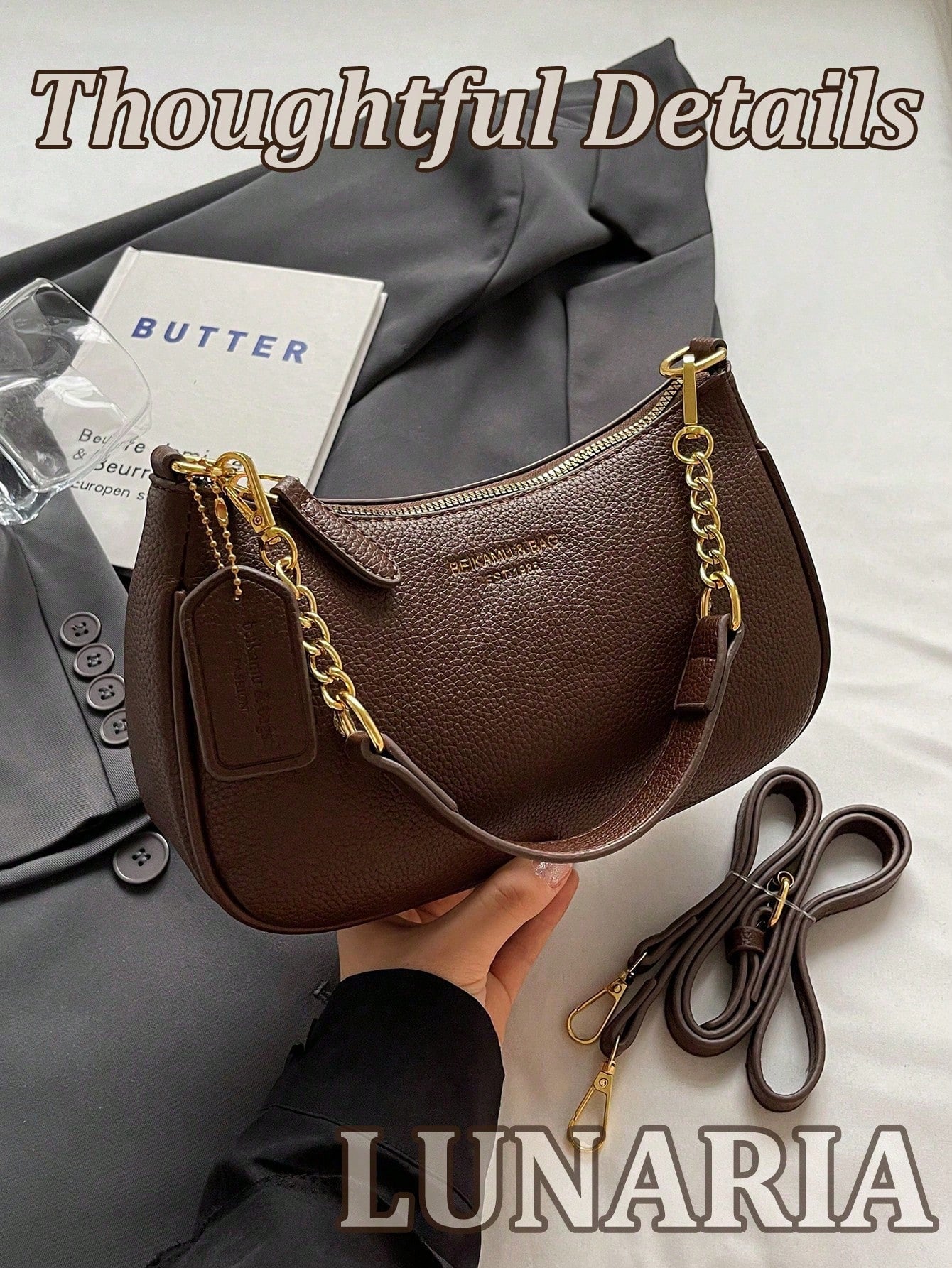 Women's Letter Adjustable Strap Shoulder Handbags Zipper PU Leather Crossbody Bags Small Purse New Fashion Classic PU Waterproof Fabric Shoulder Bag