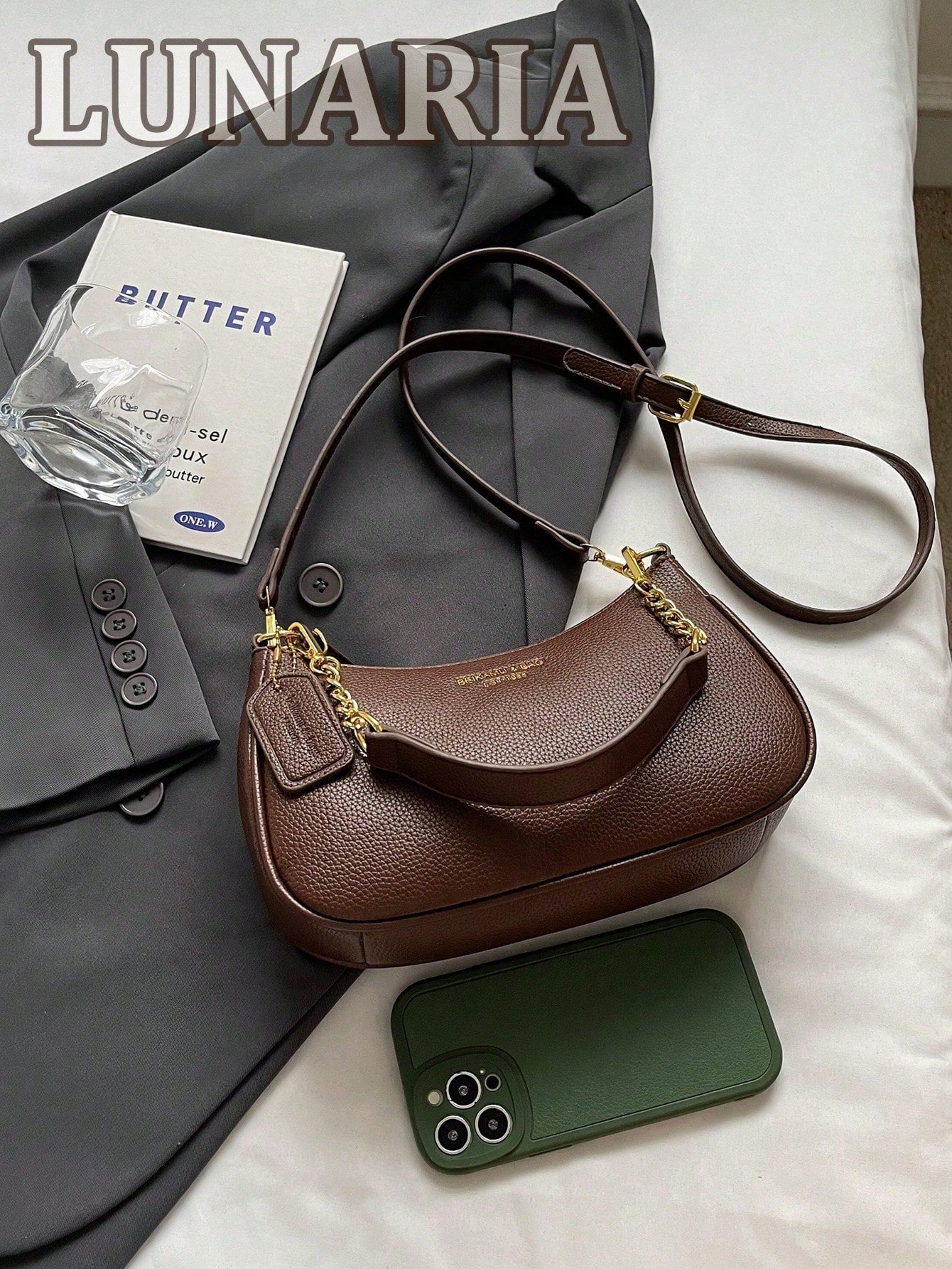 Women's Letter Adjustable Strap Shoulder Handbags Zipper PU Leather Crossbody Bags Small Purse New Fashion Classic PU Waterproof Fabric Shoulder Bag