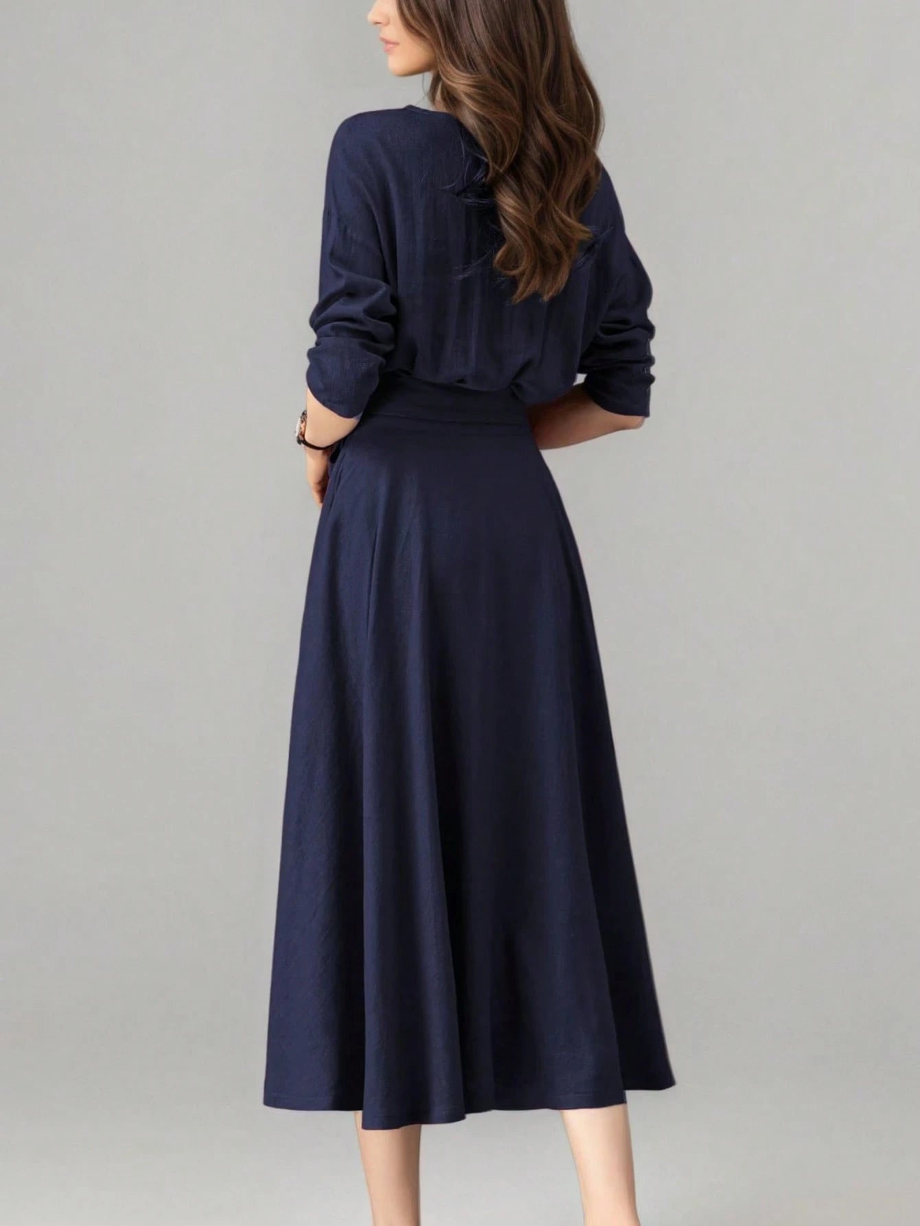 Women's Long Solid Color Casual Dress With Pockets And Tie Waist, Suitable For Wedding Elegant Spring