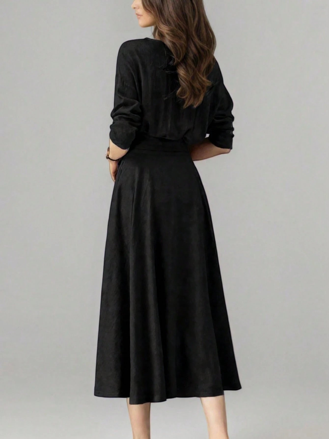 Women's Long Solid Color Casual Dress With Pockets And Tie Waist, Suitable For Wedding Elegant Spring