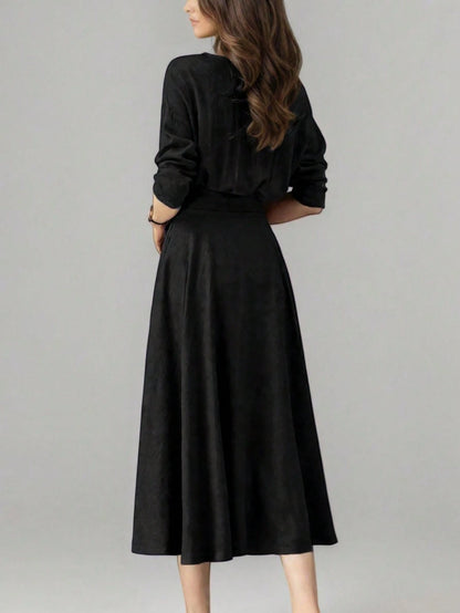 Women's Long Solid Color Casual Dress With Pockets And Tie Waist, Suitable For Wedding Elegant Spring