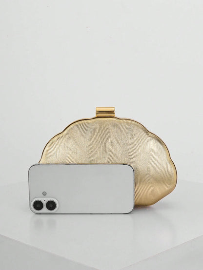 Women's Minimalist Shell Shaped Luxury Leather Clutch Bag, Elegant & Charming Evening Dress Purse, Wedding Items