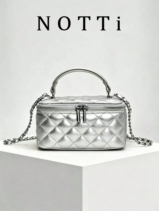 Women's New Quilted Diamond Chain Box Bag, Fashion Embroidered Handheld Crossbody Bag