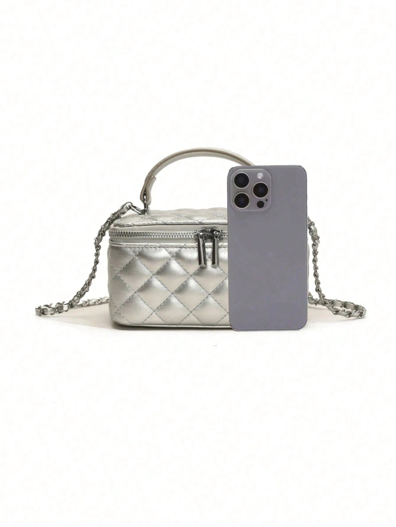 Women's New Quilted Diamond Chain Box Bag, Fashion Embroidered Handheld Crossbody Bag