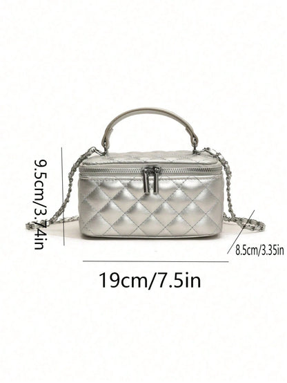 Women's New Quilted Diamond Chain Box Bag, Fashion Embroidered Handheld Crossbody Bag