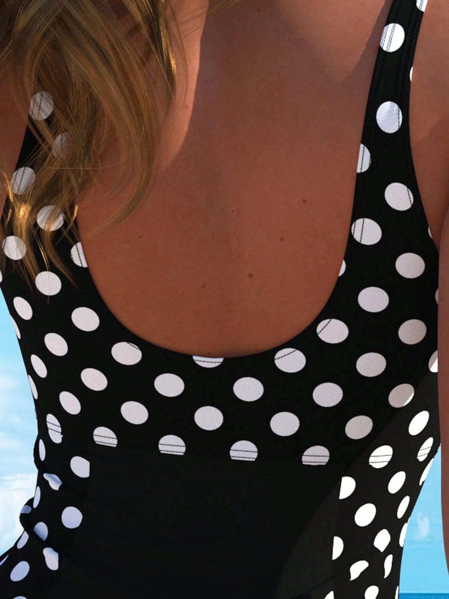 Women's Polka Dot Tankini Set- Stretchy Off-Shoulder V-Neck Top & High-Waisted Shorts- Perfect For Beach Swimwear