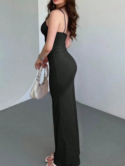 Women's Sexy Elegant Romantic Sunset Date Night Valentine's Day Fitted Lace Dress, Spaghetti Strap Long Dress Party Black Summer