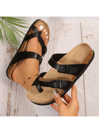 Women's Slip-On Sandals With Adjustable Buckle - Perfect For Summer Outdoor Activities - Featuring Round Toe And Cork Footbed Slides