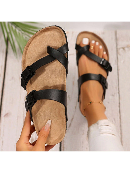 Women's Slip-On Sandals With Adjustable Buckle - Perfect For Summer Outdoor Activities - Featuring Round Toe And Cork Footbed Slides