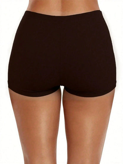 Women's Solid Color High Waist Bikini Bottoms Vacation Beach Black Summer