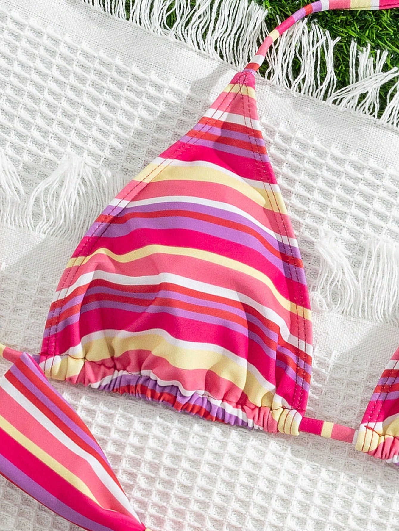 Women's Striped Print Halter Neck Tie Bikini Set, Sexy Fashion Minimalist, Suitable For Young Girls, Beach Vacation, Travel And Dating Summer, Coastal Style
