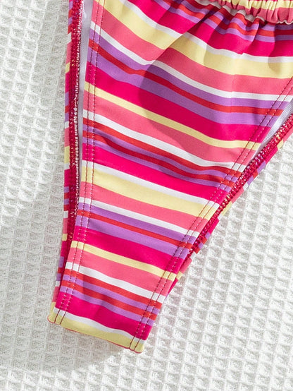 Women's Striped Print Halter Neck Tie Bikini Set, Sexy Fashion Minimalist, Suitable For Young Girls, Beach Vacation, Travel And Dating Summer, Coastal Style