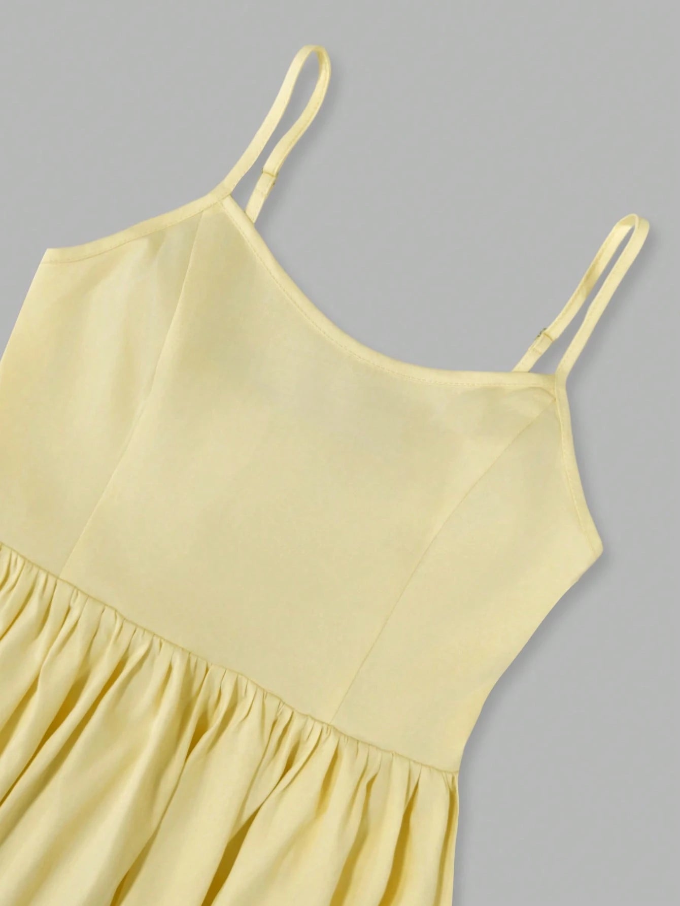 Women's Summer Elegant Pale Yellow Spaghetti Strap Dress, Cinched Waist A-Line Skirt, Suitable For Daily Wear, Dating, Outings And Vacation, Resort Wear