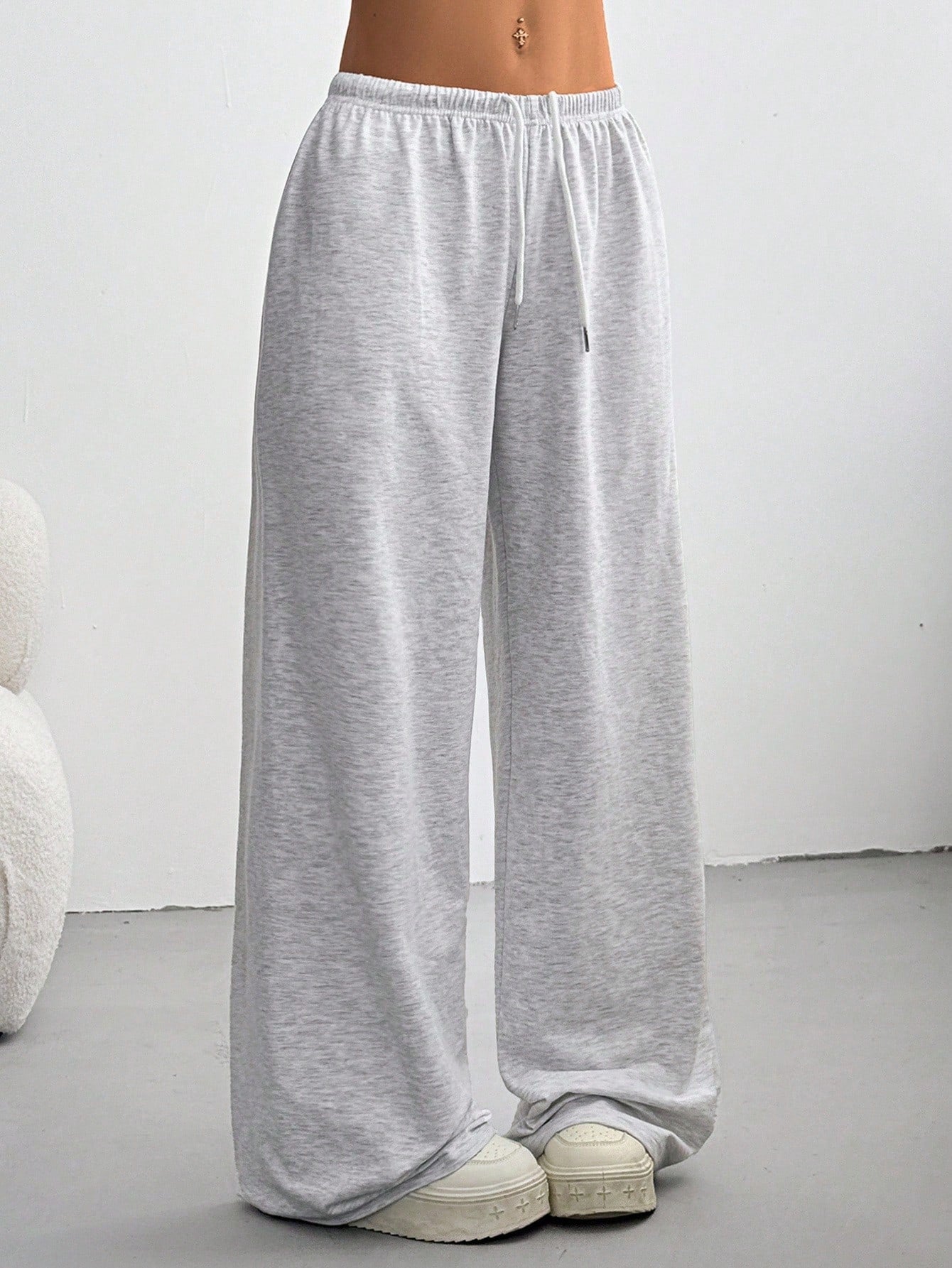 Women's Summer Simple Front Tie Loose Sweatpants, Casual Daily Wear, Graduation, Teacher For Women, Back To School Lounge Work Gray