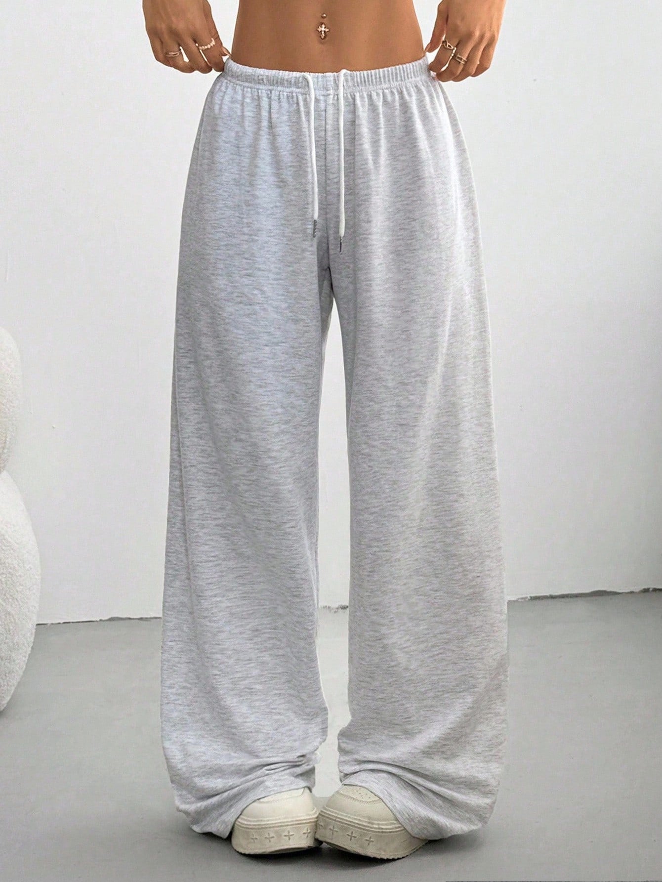 Women's Summer Simple Front Tie Loose Sweatpants, Casual Daily Wear, Graduation, Teacher For Women, Back To School Lounge Work Gray