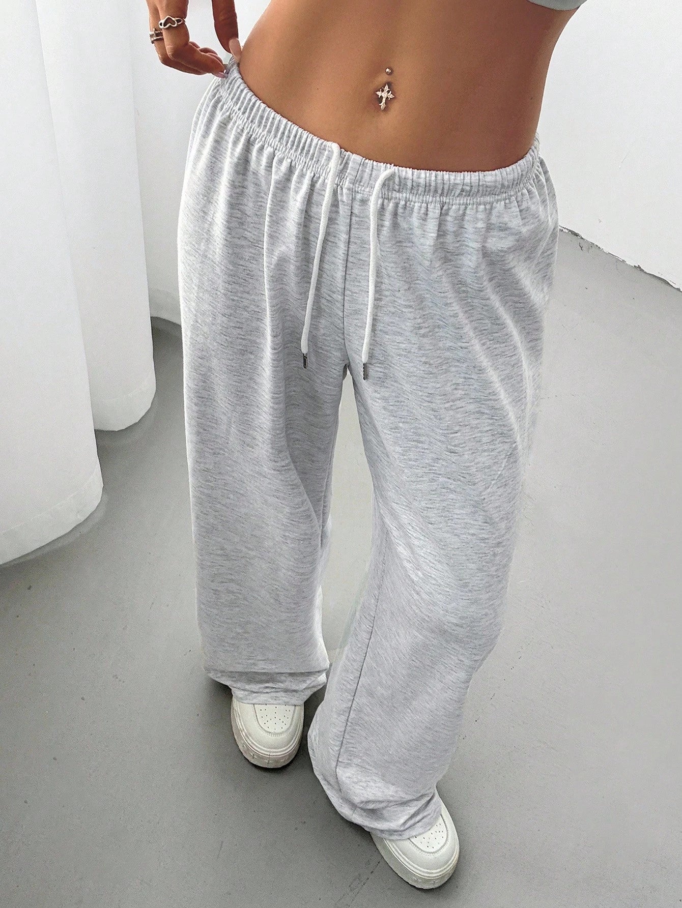 Women's Summer Simple Front Tie Loose Sweatpants, Casual Daily Wear, Graduation, Teacher For Women, Back To School Lounge Work Gray