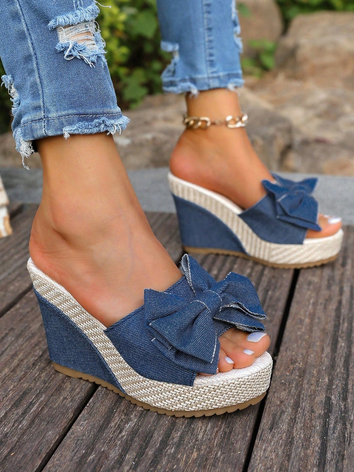 Women's Thick Sole Wedge Heel Slip-On Casual Lightweight Non-Slip Sandals Espadrille Slippers
