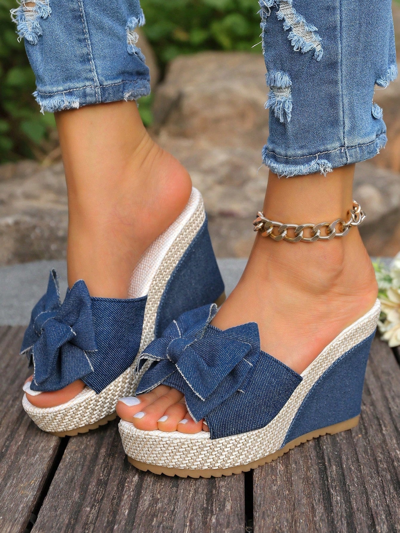 Women's Thick Sole Wedge Heel Slip-On Casual Lightweight Non-Slip Sandals Espadrille Slippers