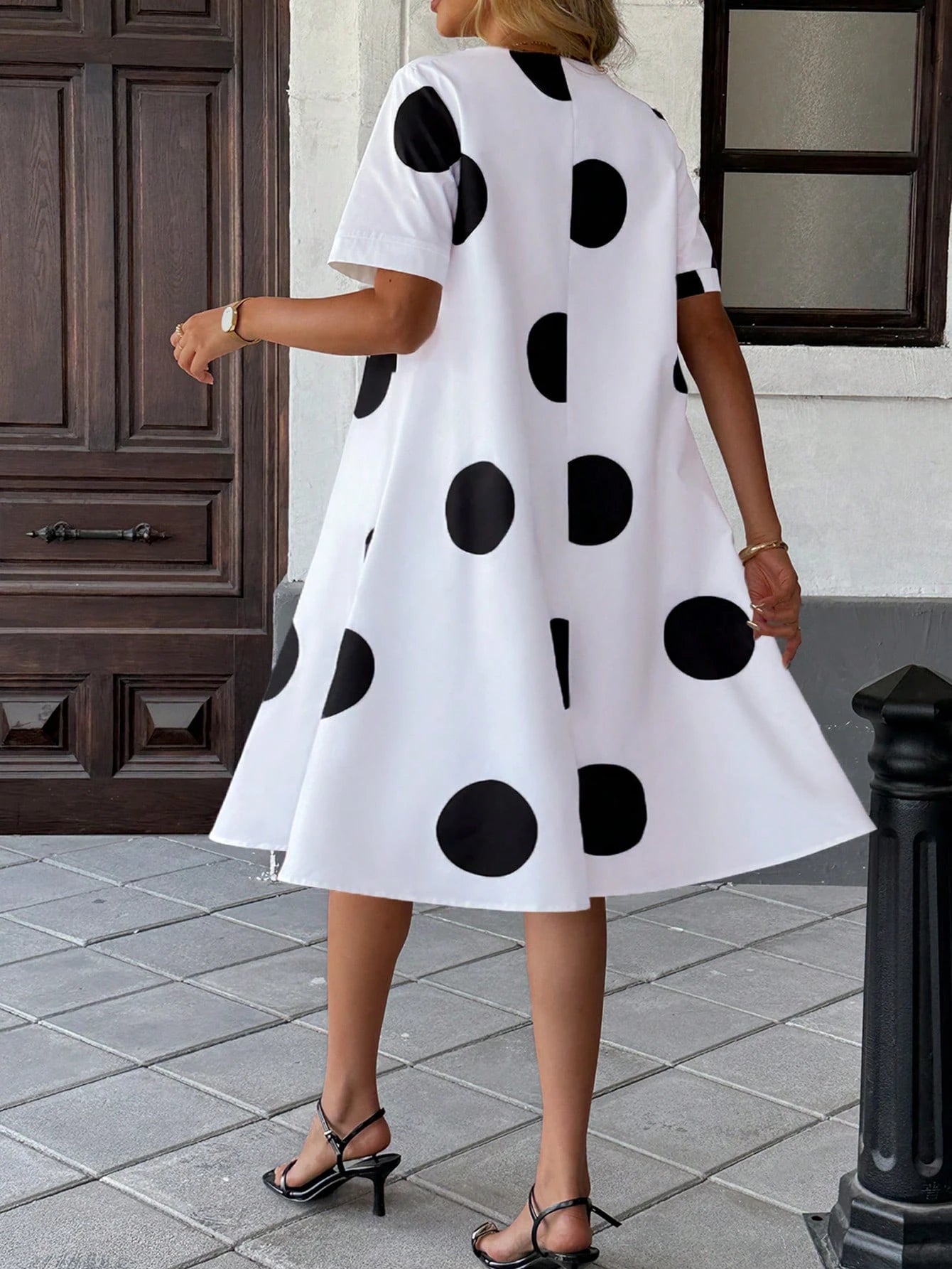 Women's V-Neck Printed Loose Casual Dress Elegant Summer Polka Dot