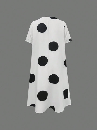 Women's V-Neck Printed Loose Casual Dress Elegant Summer Polka Dot