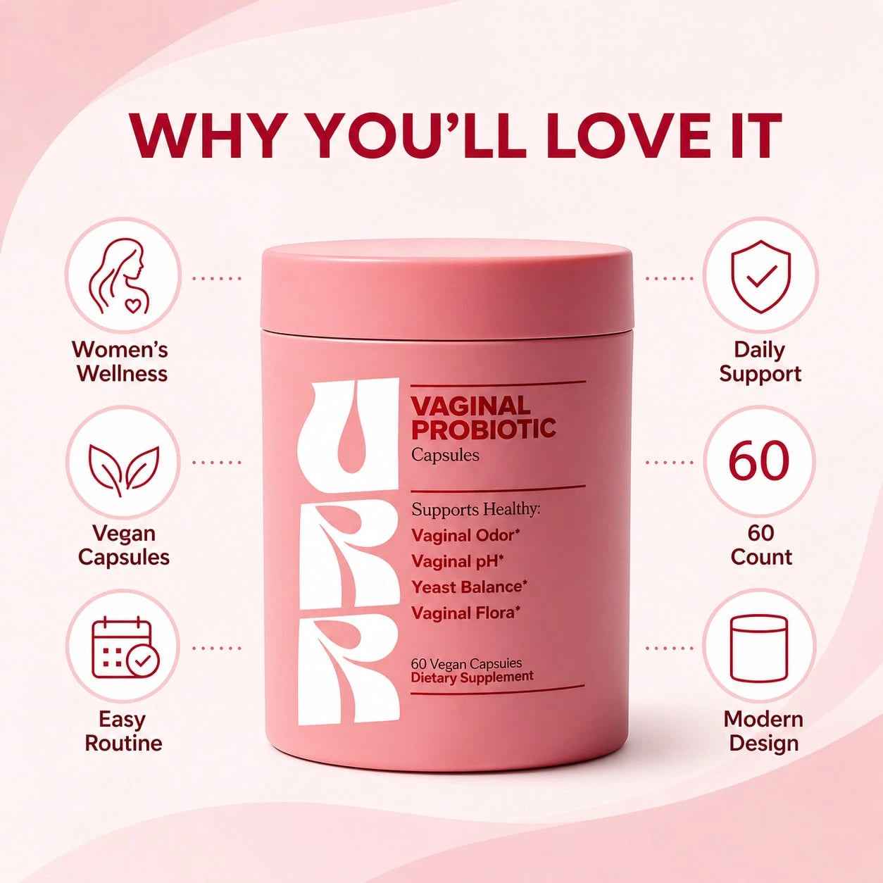 Women's Vaginal Probiotic Capsules, PH Balance, Odor & Yeast Support, Intimate Flora & Feminine Health, 60 Vegan Pills