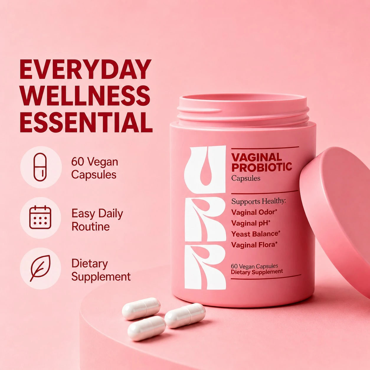 Women's Vaginal Probiotic Capsules, PH Balance, Odor & Yeast Support, Intimate Flora & Feminine Health, 60 Vegan Pills