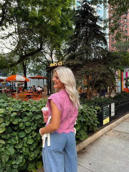 Women's Y2K Solid Color Sweater Vest With Bow Tie, Casual Lace-Up Tube Top Knitted Pullover, Hollow Out Loose Aesthetic Camisole Elegant Summer