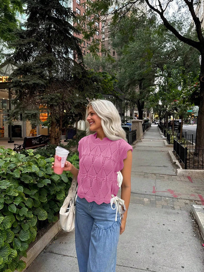Women's Y2K Solid Color Sweater Vest With Bow Tie, Casual Lace-Up Tube Top Knitted Pullover, Hollow Out Loose Aesthetic Camisole Elegant Summer