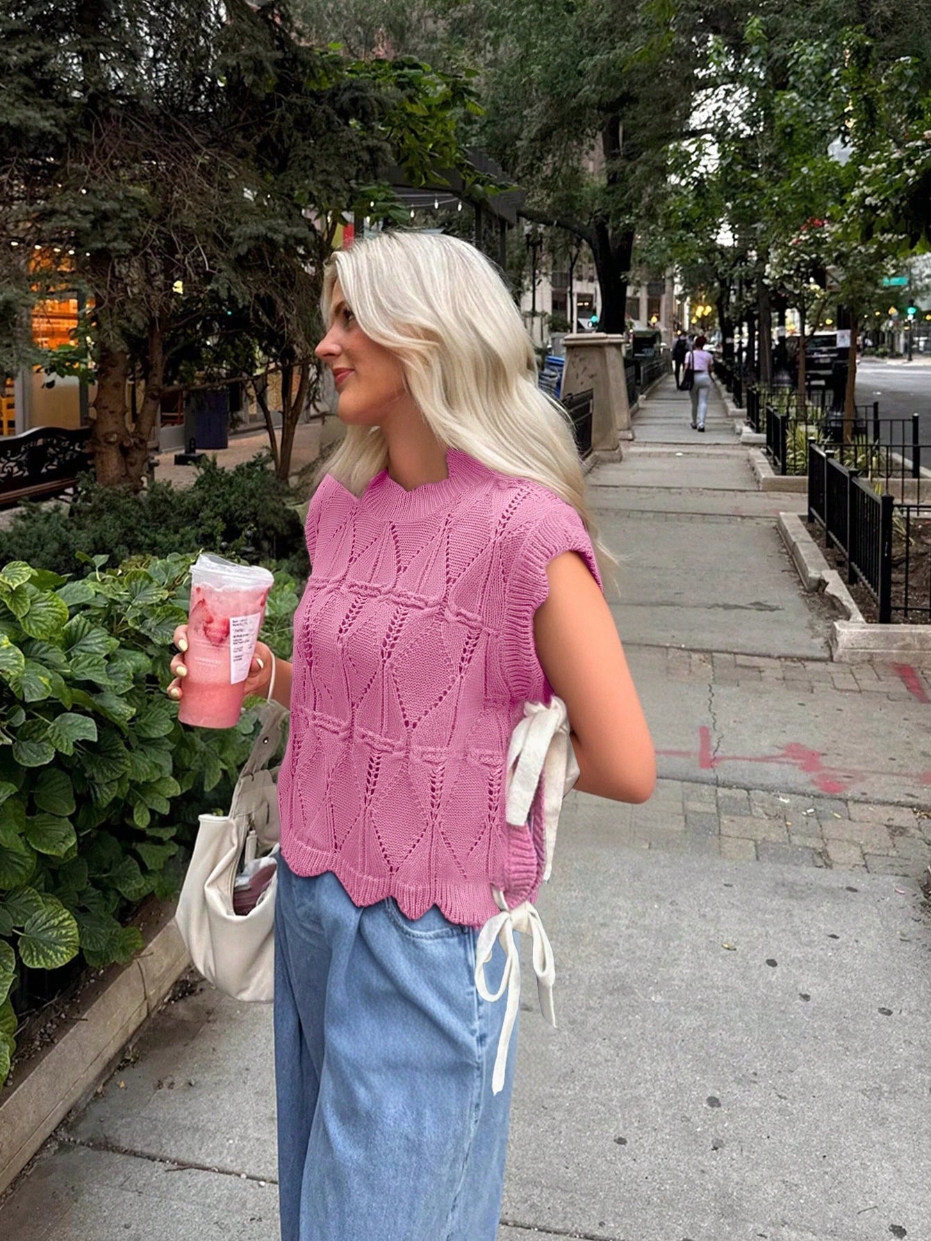 Women's Y2K Solid Color Sweater Vest With Bow Tie, Casual Lace-Up Tube Top Knitted Pullover, Hollow Out Loose Aesthetic Camisole Elegant Summer